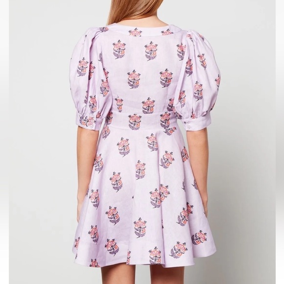 NWT House of Harlow 1960 Floral Linen Blend Puff Sleeve Mini Dress Size 6 - Picture 2 of 9